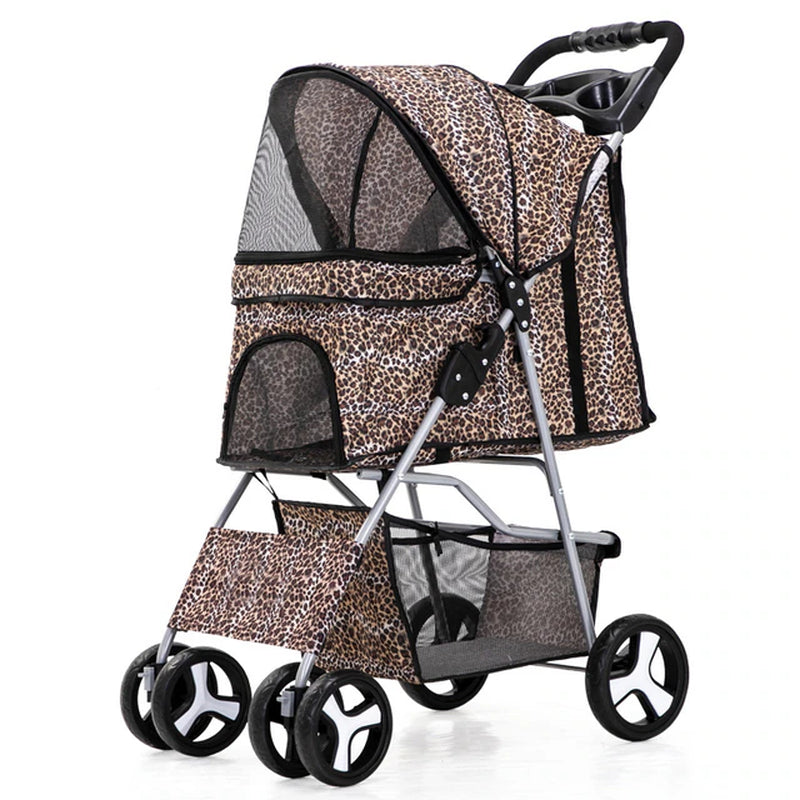 "Ultimate Pet Stroller: Detachable Dog Carrier with Double Layer, Lightweight Design, and Four Wheel Shock Absorption"