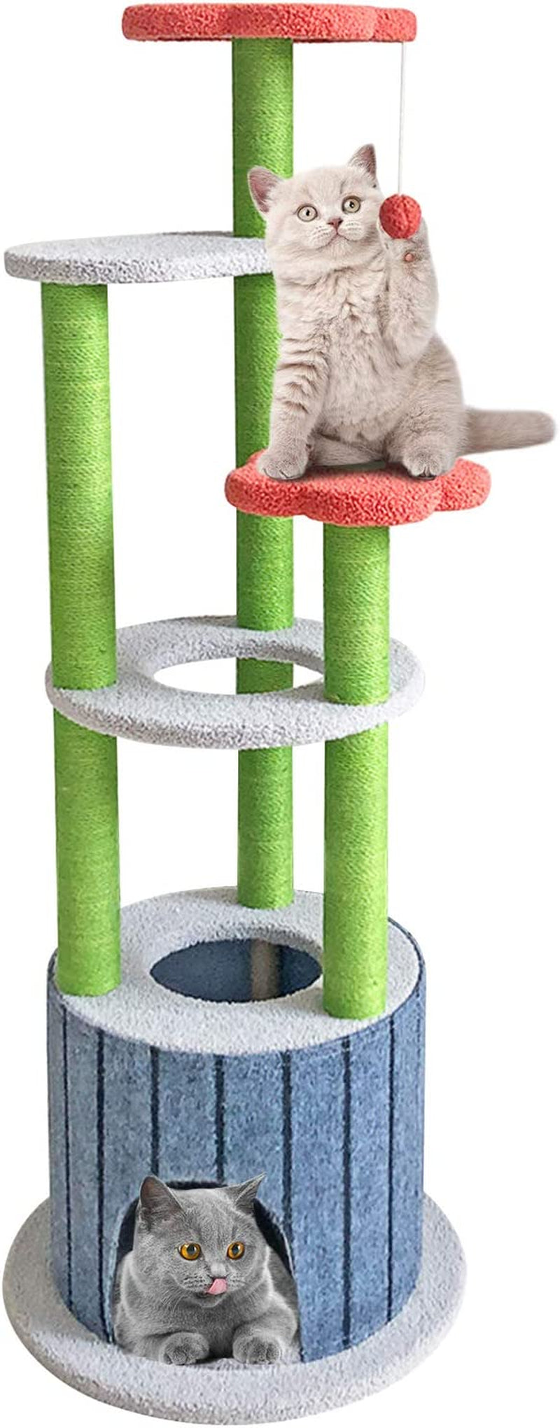 "Ultimate Cat Paradise: 51In Multi-Level Cat Tower with Scratching Post, Climbing Flower Tower, and 6 Layers of Fun for Cats and Kittens - Available in Blue, Orange, and Yellow"