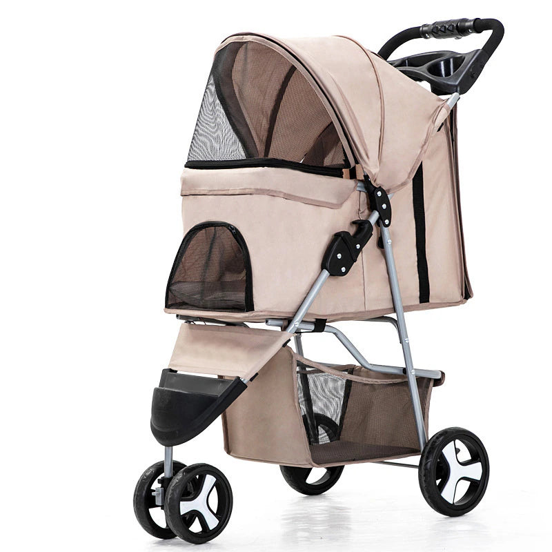 "Ultimate Pet Stroller: Detachable Dog Carrier with Double Layer, Lightweight Design, and Four Wheel Shock Absorption"