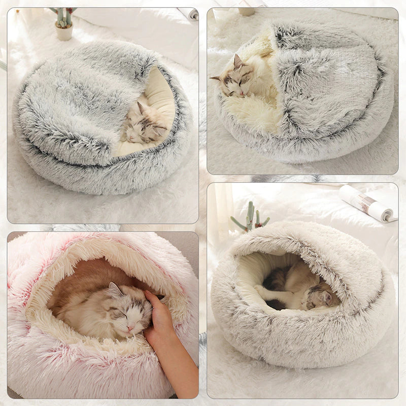 Cozy Winter Retreat: 2-In-1 Plush Cat Bed and Sleep Bag for Small Dogs and Cats