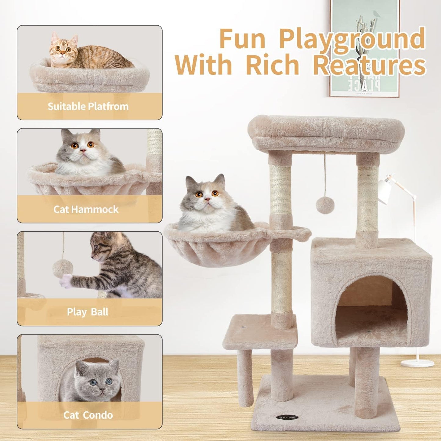 "Ultimate Play Haven for Your Furry Friend: Adorable Cat Tree with Scratching Posts, Jump Platform, and More!"