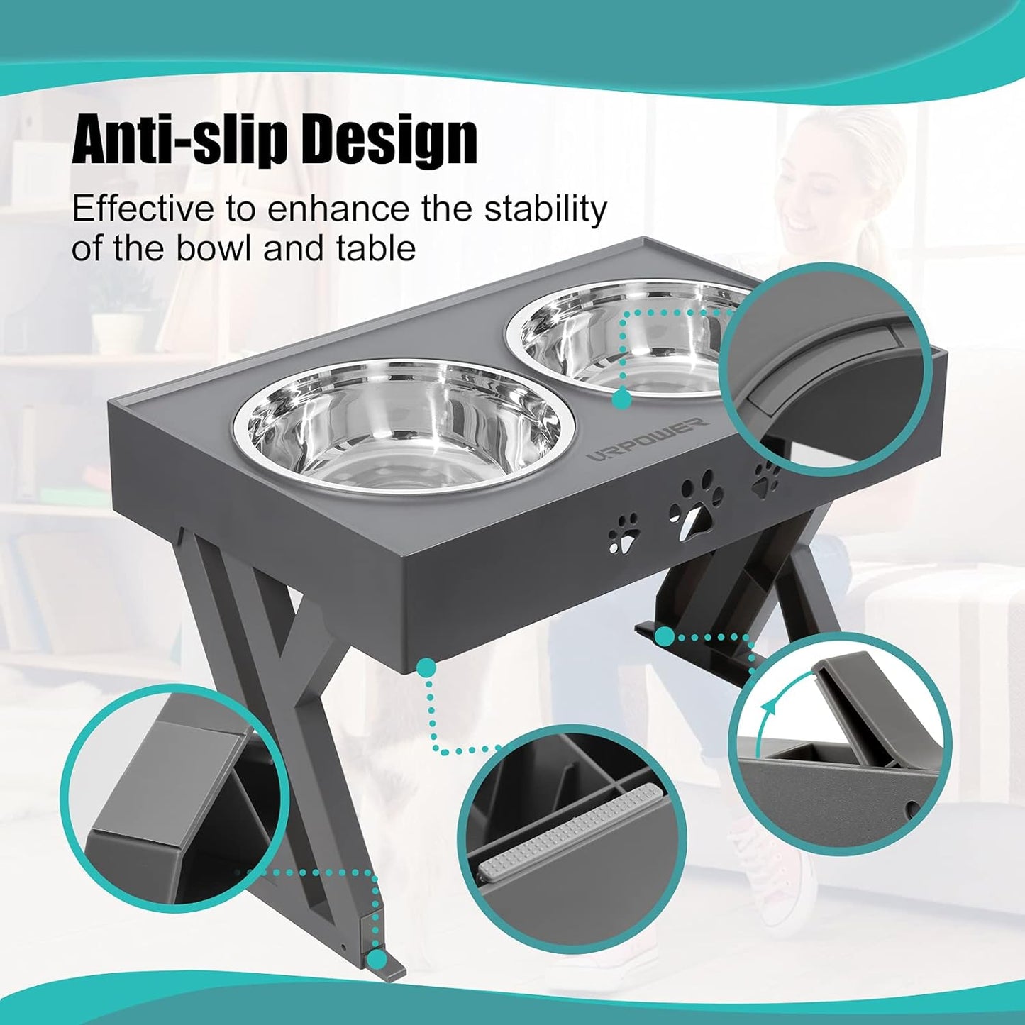 "Ultimate Adjustable Elevated Dog Bowls - Non-Slip Stand with 2 Stainless Steel Bowls, Perfect for Small to Large Dogs - No Spills, No Mess!"