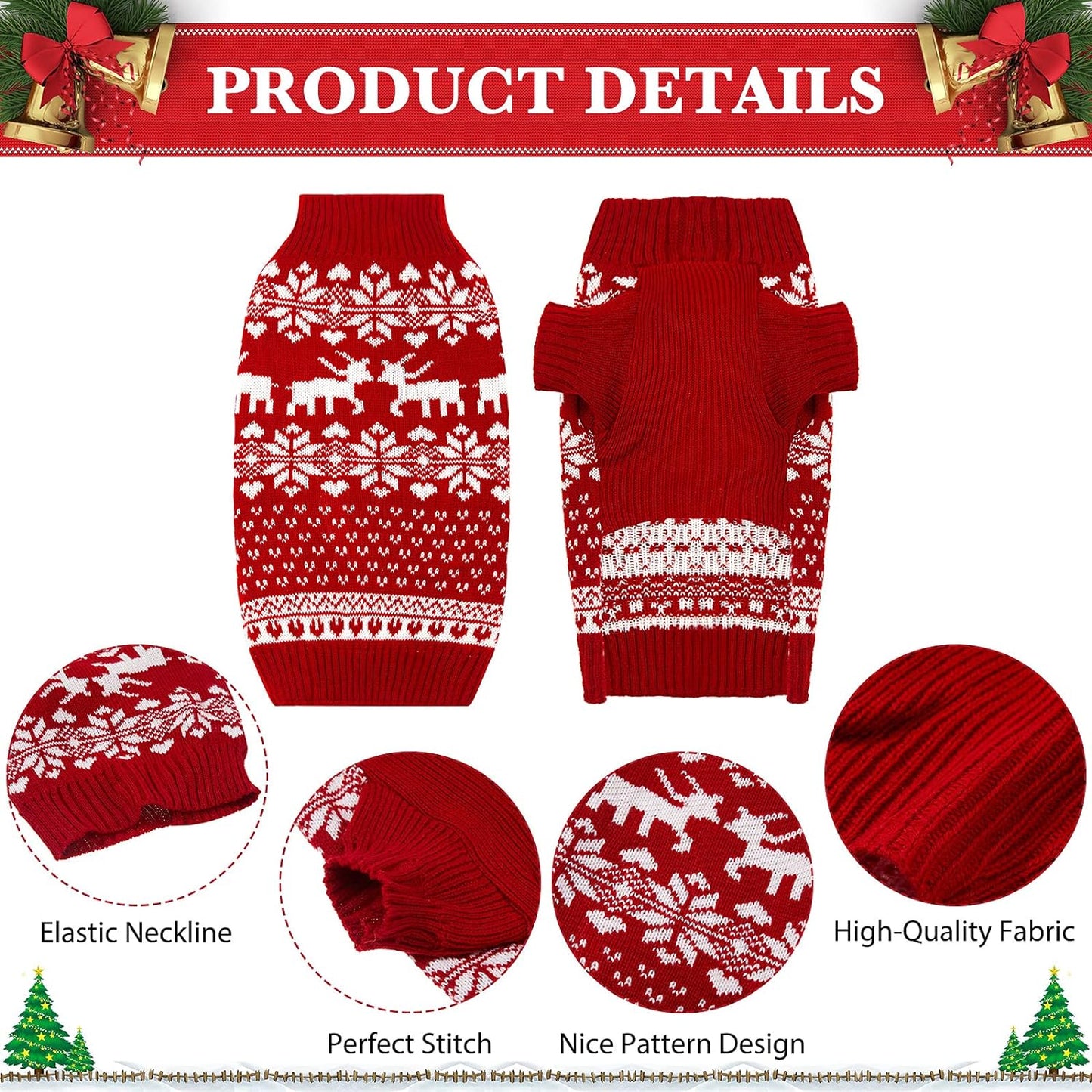 "Festive Reindeer Dog Sweater - Perfect for Christmas Celebrations! (Red, Medium)"