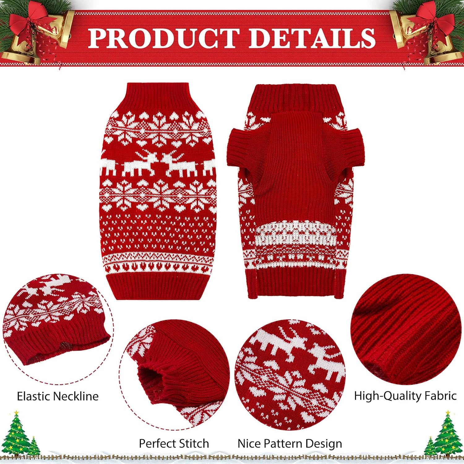 "Festive Reindeer Dog Sweater - Perfect for Christmas Celebrations! (Red, Medium)"