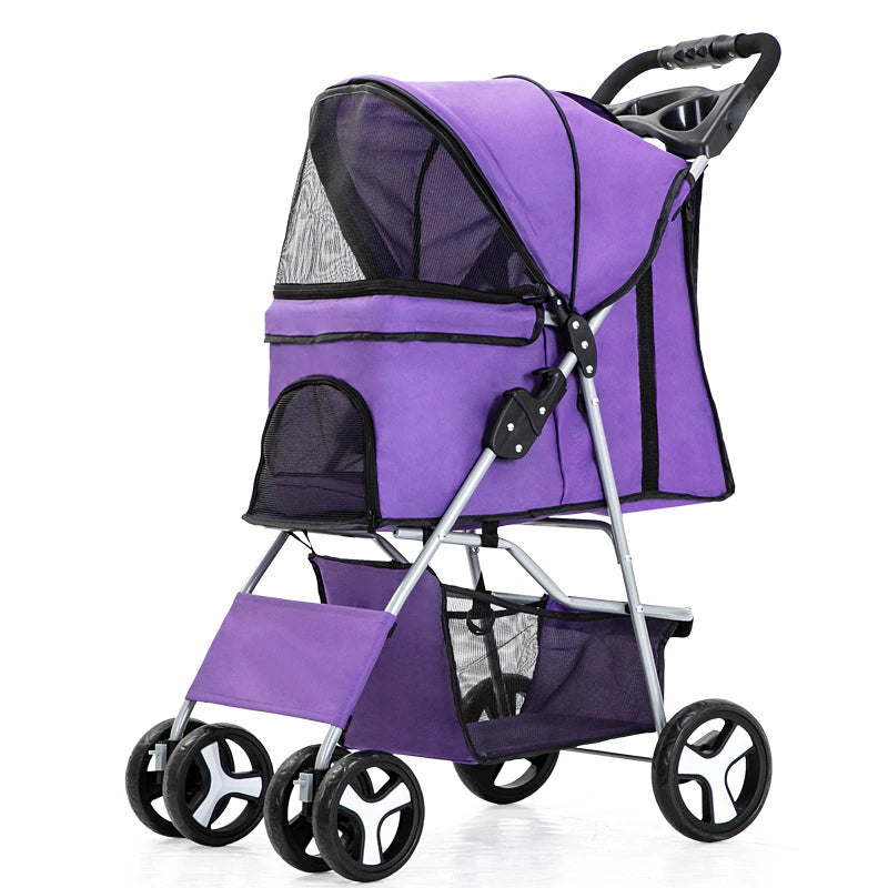 "Ultimate Pet Stroller: Detachable Dog Carrier with Double Layer, Lightweight Design, and Four Wheel Shock Absorption"