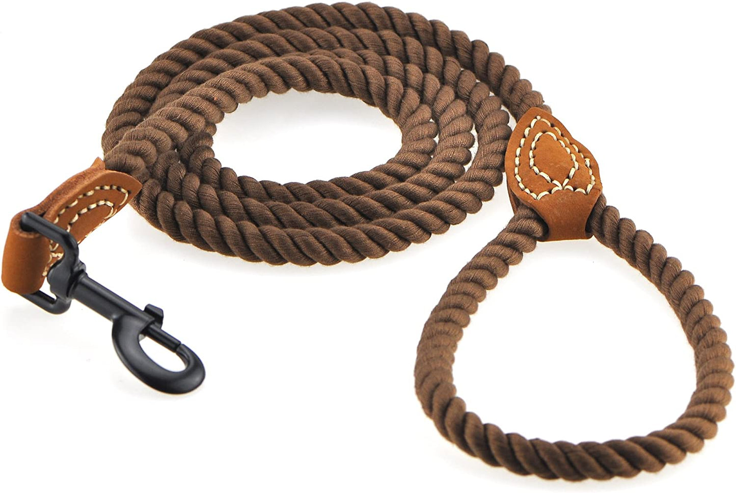 "Premium Braided Cotton Rope Dog Leash with Stylish Leather Tailor Tip - Strong and Durable | 4 Feet Long | Heavy Duty Metal Clasp | Perfect for Weddings | Dark Brown, 48 Inches"