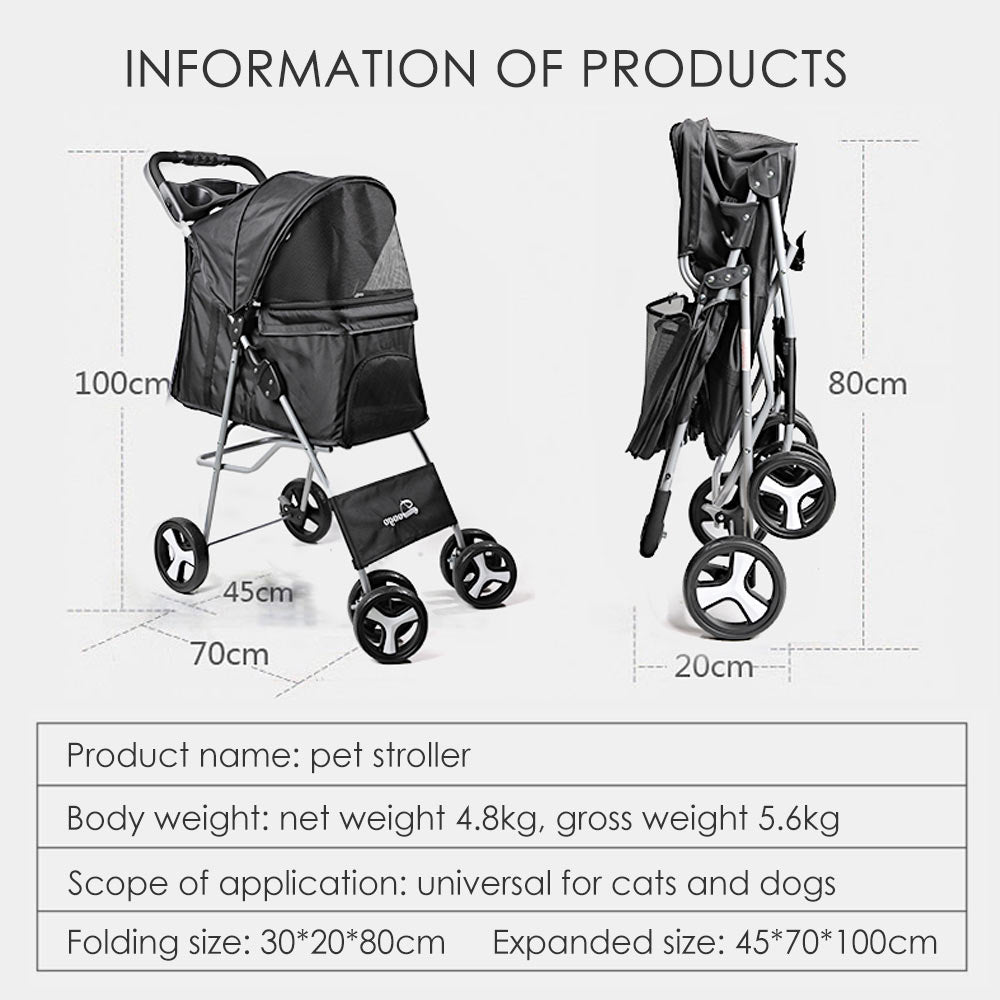 "Ultimate Pet Stroller: Detachable Dog Carrier with Double Layer, Lightweight Design, and Four Wheel Shock Absorption"