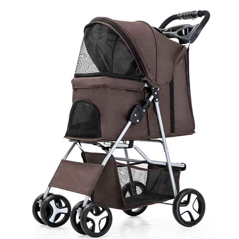 "Ultimate Pet Stroller: Detachable Dog Carrier with Double Layer, Lightweight Design, and Four Wheel Shock Absorption"