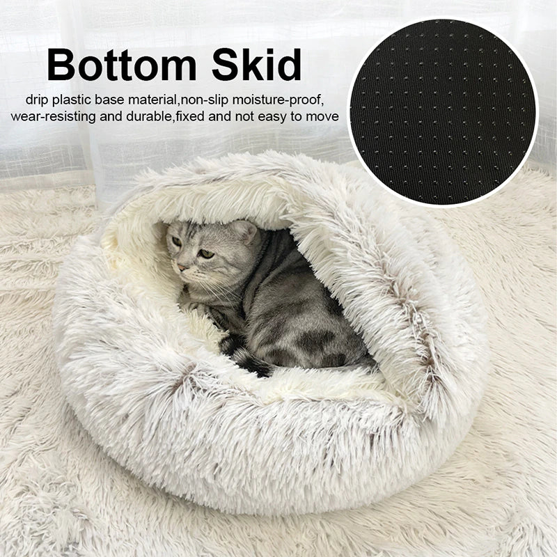 Cozy Winter Retreat: 2-In-1 Plush Cat Bed and Sleep Bag for Small Dogs and Cats