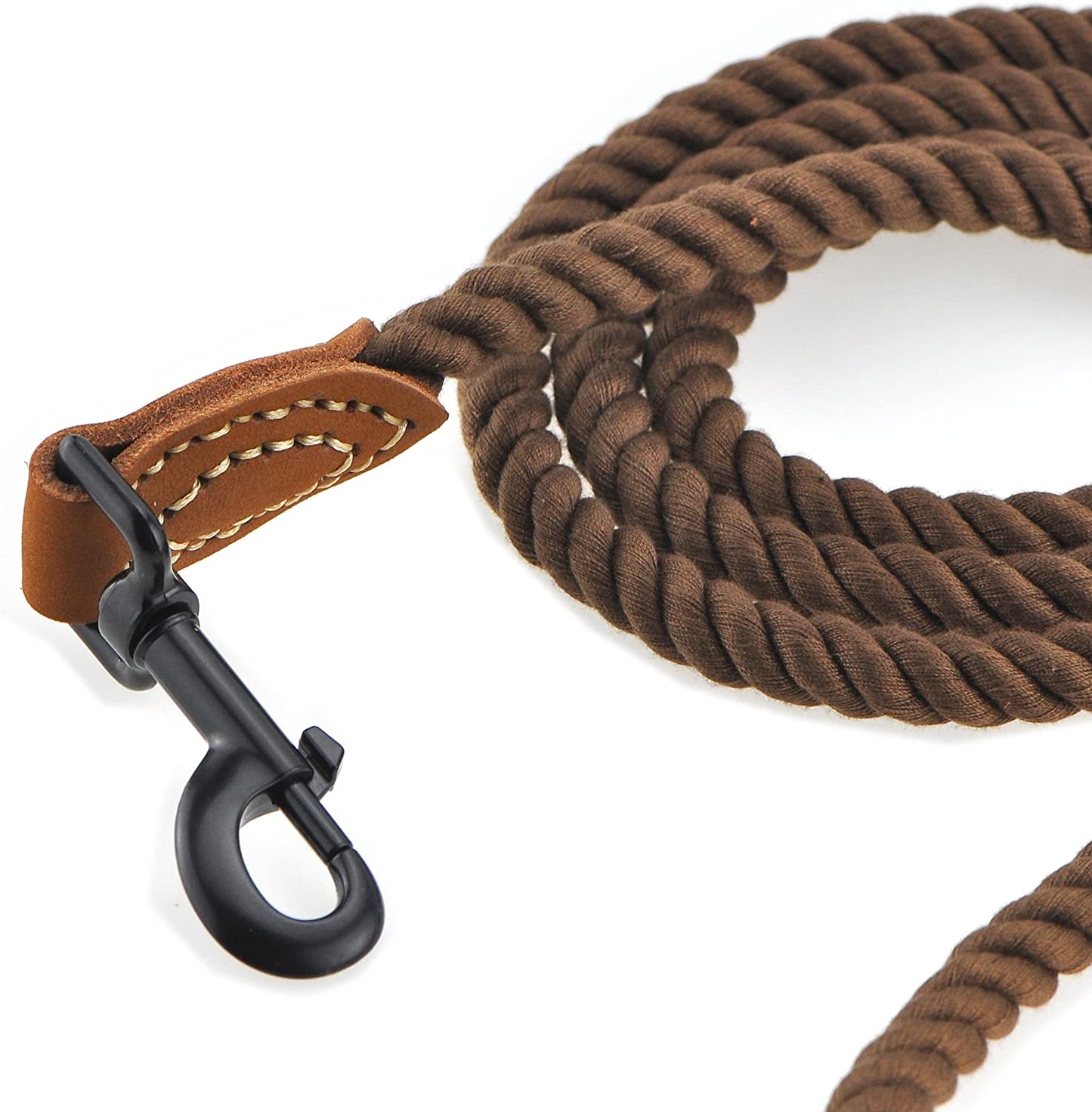 "Premium Braided Cotton Rope Dog Leash with Stylish Leather Tailor Tip - Strong and Durable | 4 Feet Long | Heavy Duty Metal Clasp | Perfect for Weddings | Dark Brown, 48 Inches"