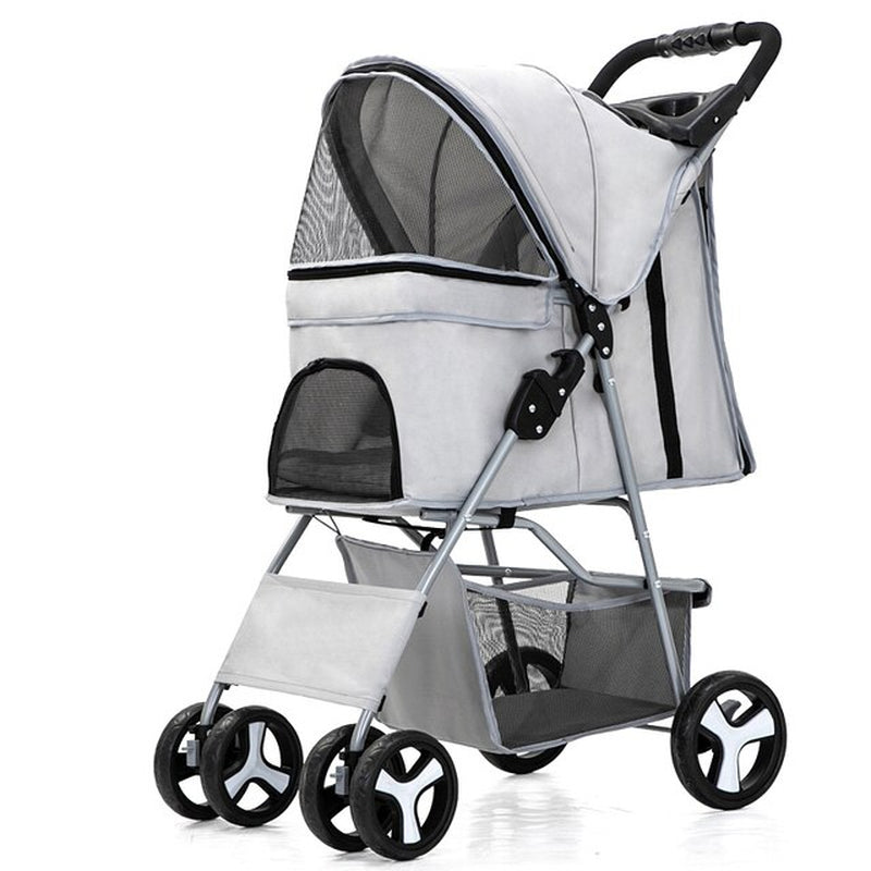 "Ultimate Pet Stroller: Detachable Dog Carrier with Double Layer, Lightweight Design, and Four Wheel Shock Absorption"