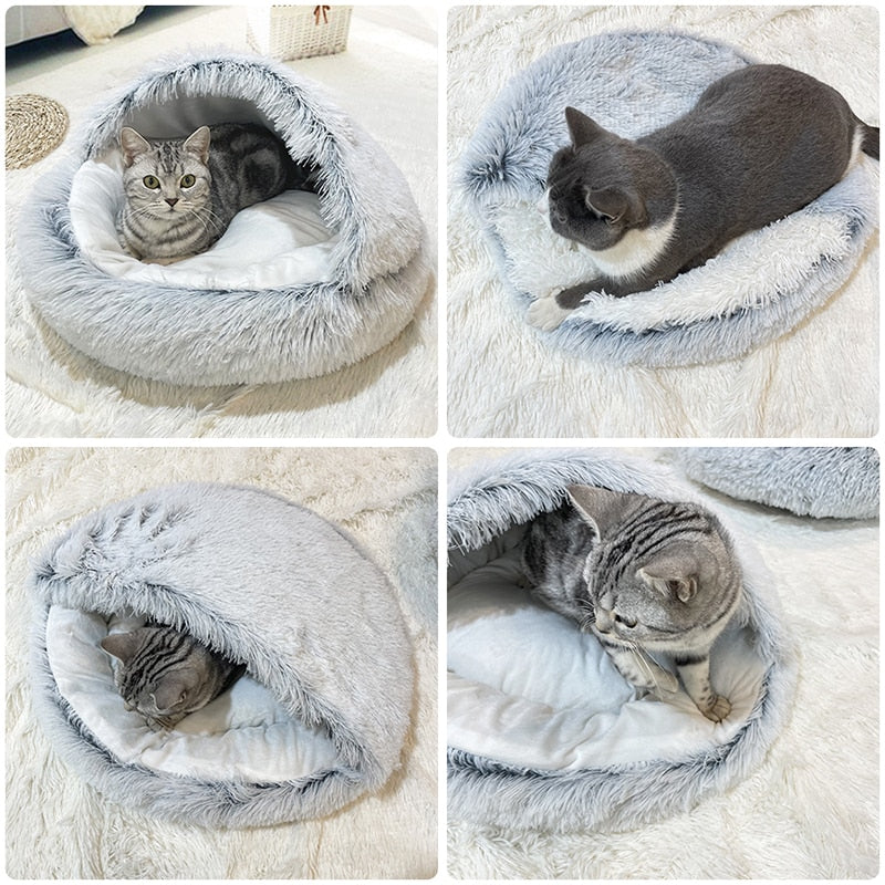 Cozy Winter Retreat: 2-In-1 Plush Cat Bed and Sleep Bag for Small Dogs and Cats