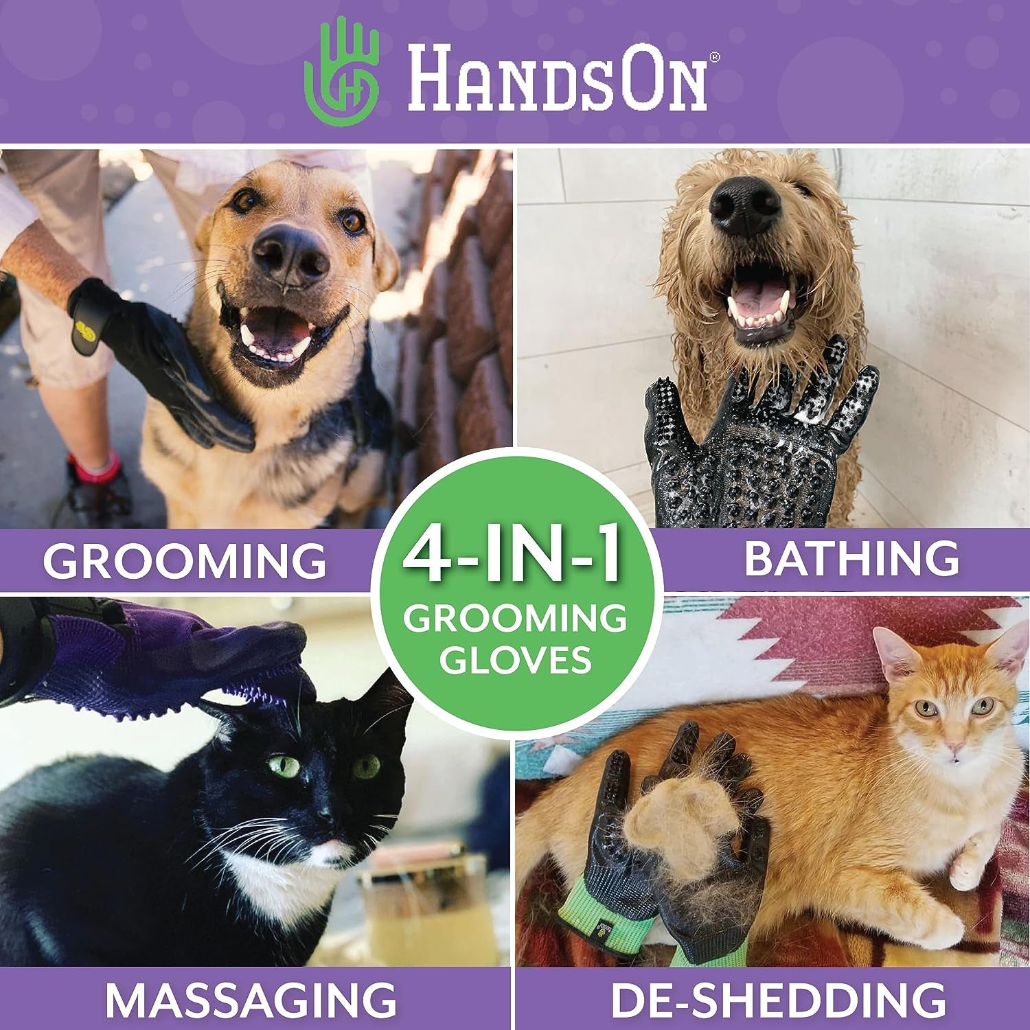 "Revolutionary Pet Grooming Gloves - #1 Patented Shedding, Bathing, and Hair Remover Gloves - Gentle Brush for Cats, Dogs, and Horses - Award-Winning and Trusted"