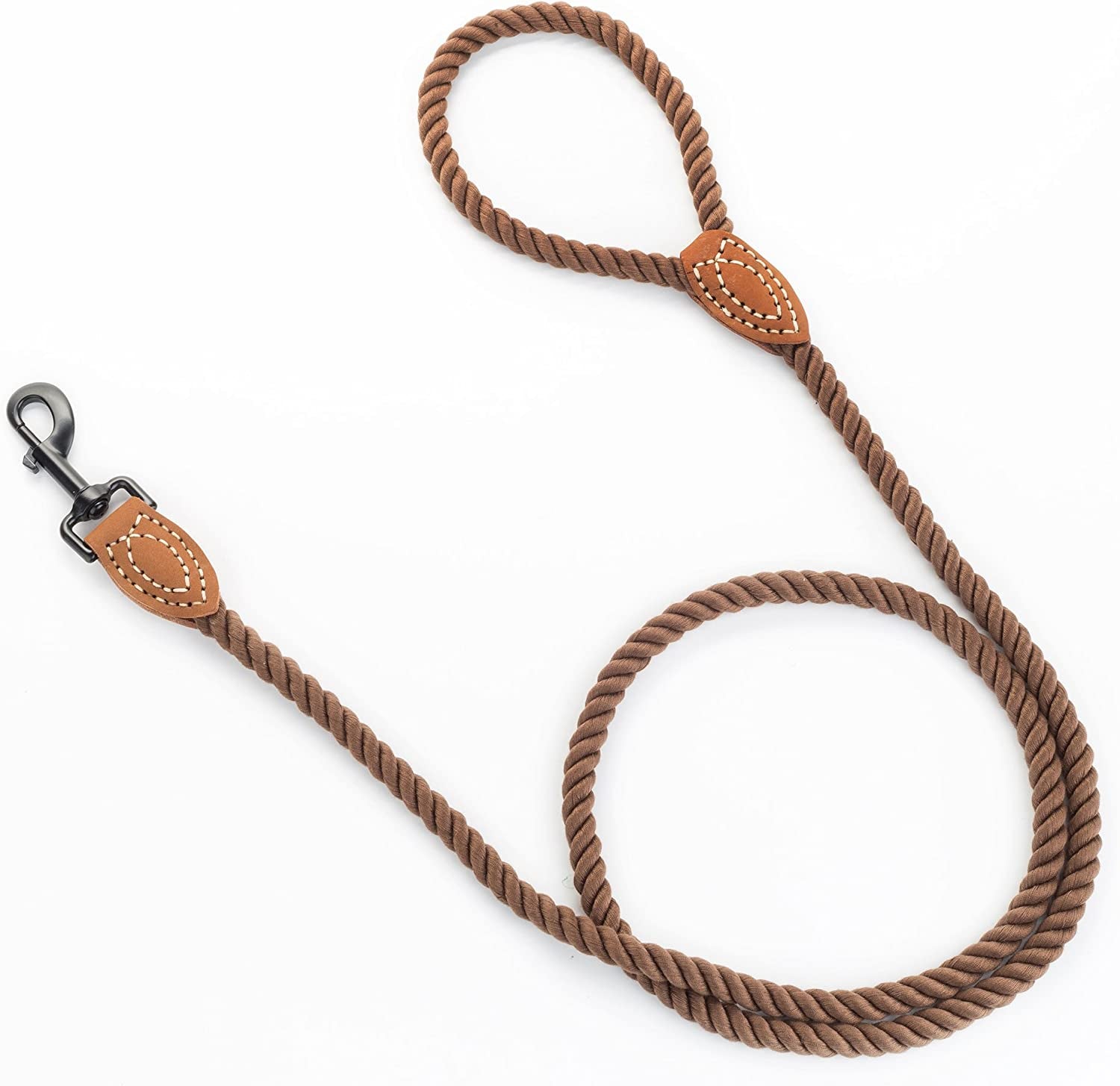 "Premium Braided Cotton Rope Dog Leash with Stylish Leather Tailor Tip - Strong and Durable | 4 Feet Long | Heavy Duty Metal Clasp | Perfect for Weddings | Dark Brown, 48 Inches"