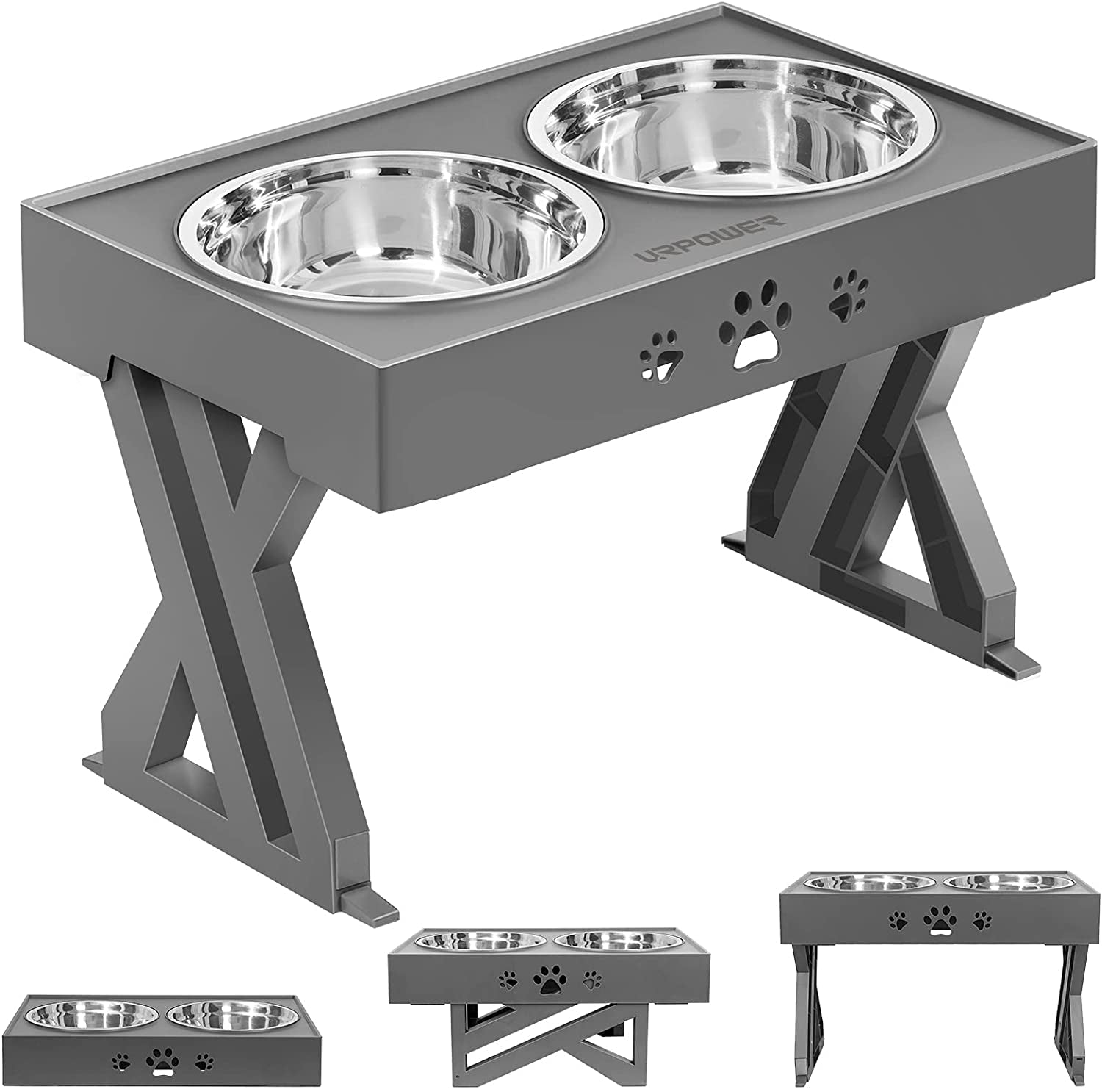 "Ultimate Adjustable Elevated Dog Bowls - Non-Slip Stand with 2 Stainless Steel Bowls, Perfect for Small to Large Dogs - No Spills, No Mess!"