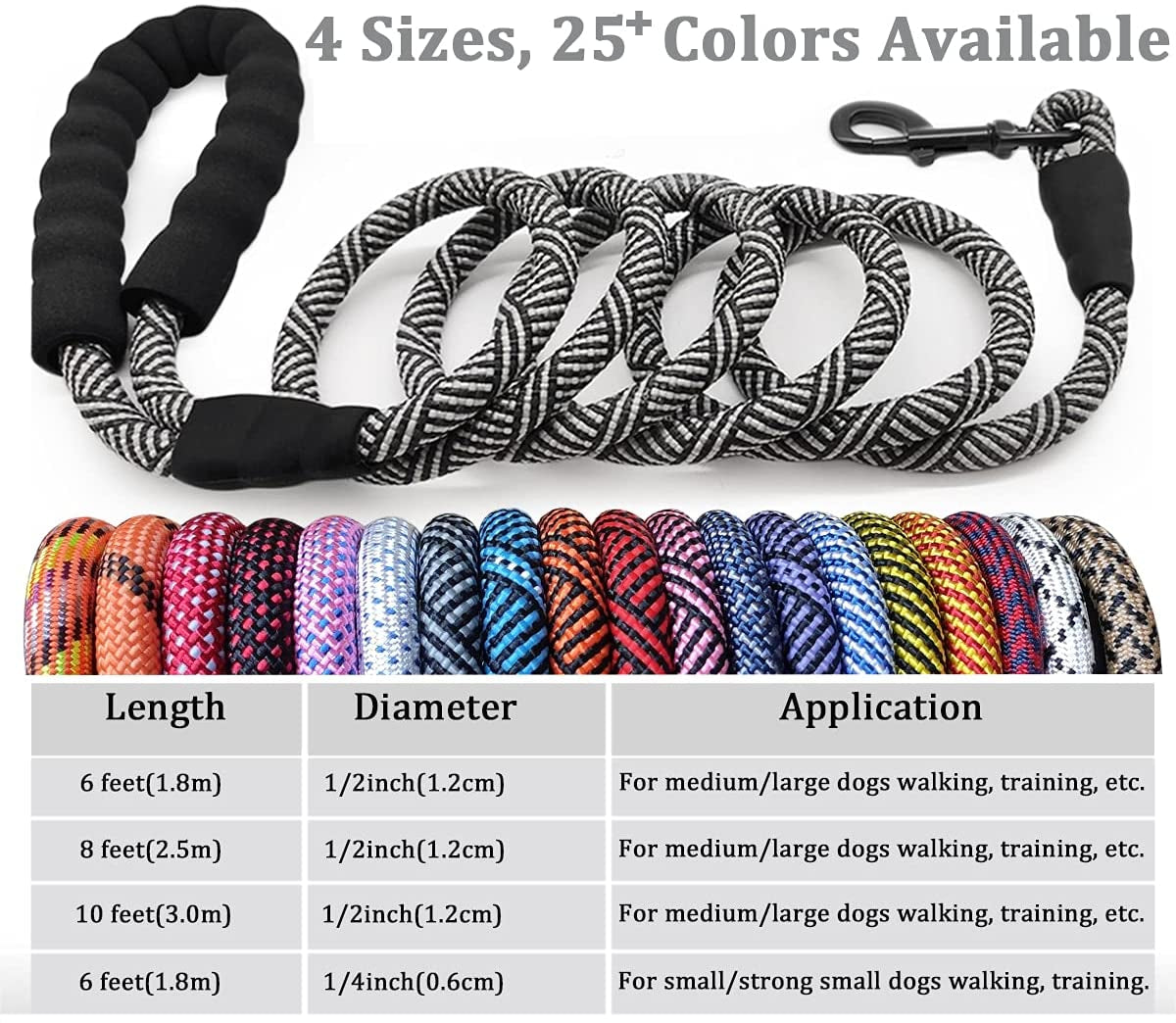 "Premium Nylon Dog Leash with Padded Handle - Durable and Stylish Leash for Large and Medium Dogs - Available in Multiple Lengths and Vibrant Colors!"