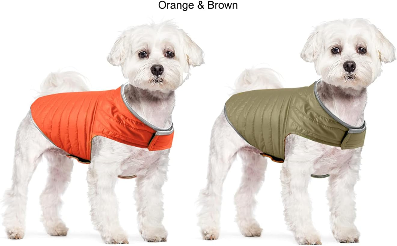 "Stay Warm and Stylish with Our Reversible Waterproof Dog Coat - Perfect for Cold Weather Adventures! (Orange&Brown,Xs)"