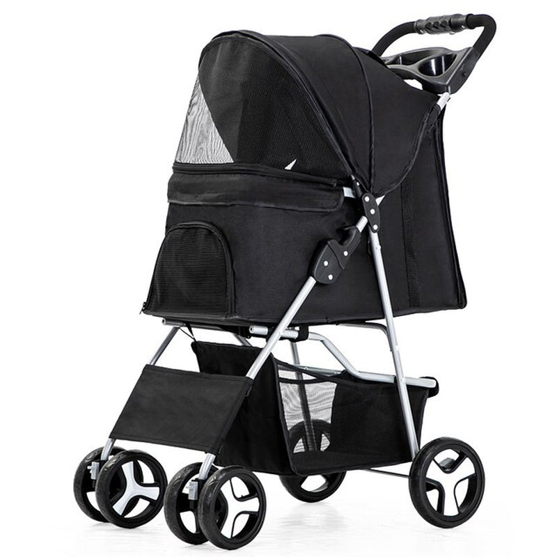 "Ultimate Pet Stroller: Detachable Dog Carrier with Double Layer, Lightweight Design, and Four Wheel Shock Absorption"