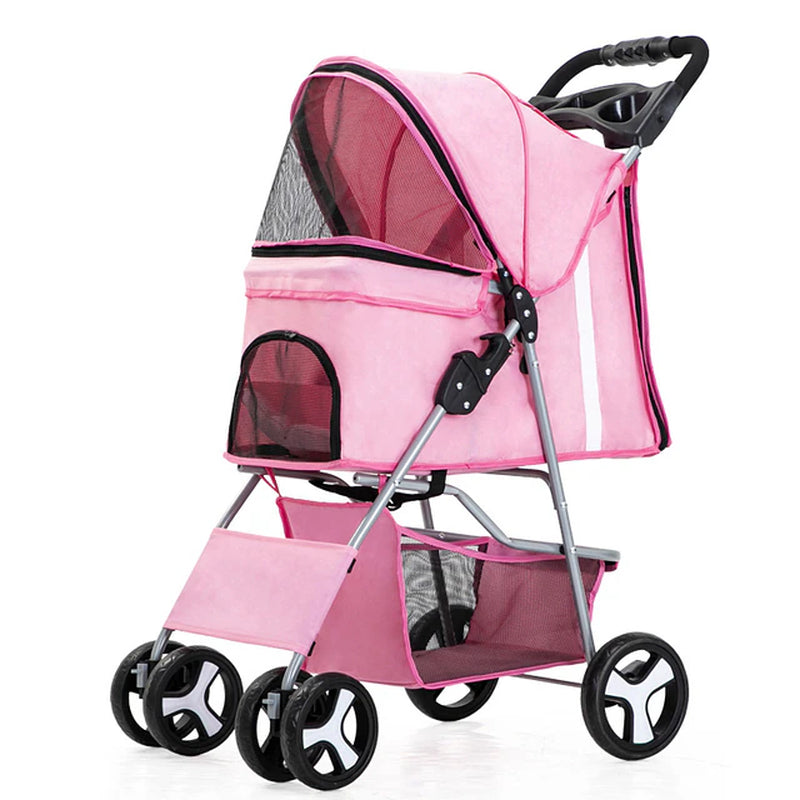 "Ultimate Pet Stroller: Detachable Dog Carrier with Double Layer, Lightweight Design, and Four Wheel Shock Absorption"