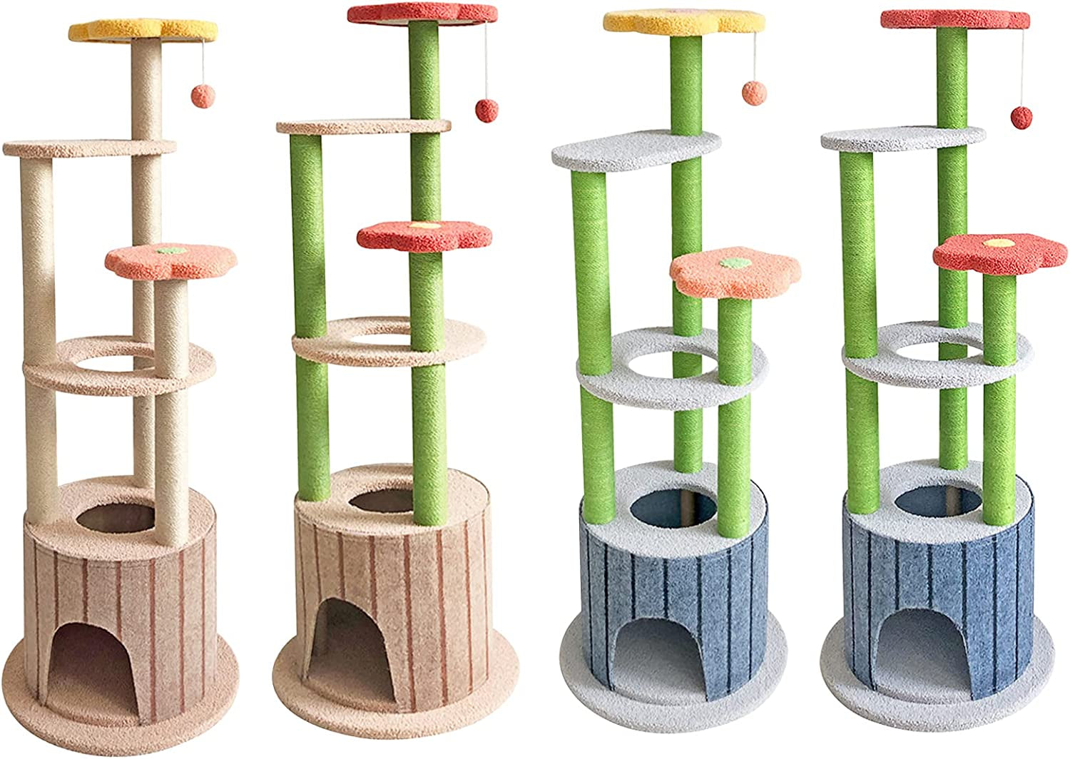 "Ultimate Cat Paradise: 51In Multi-Level Cat Tower with Scratching Post, Climbing Flower Tower, and 6 Layers of Fun for Cats and Kittens - Available in Blue, Orange, and Yellow"